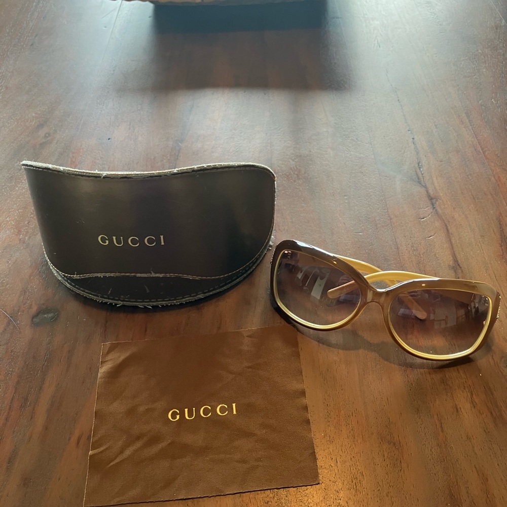 Gucci Women's Brown Gradient Oversized Sunglasses with Gold Trim